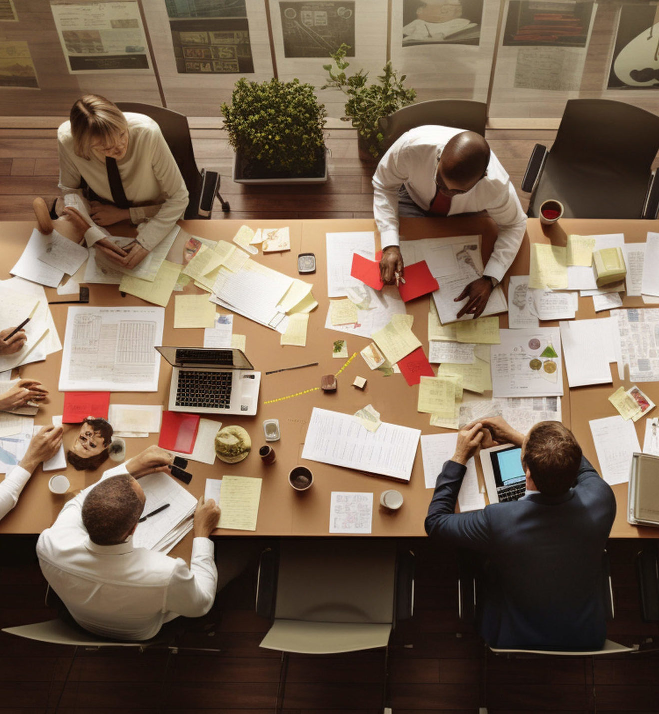 A strategic planning session with business professionals brainstorming ideas Generative AI